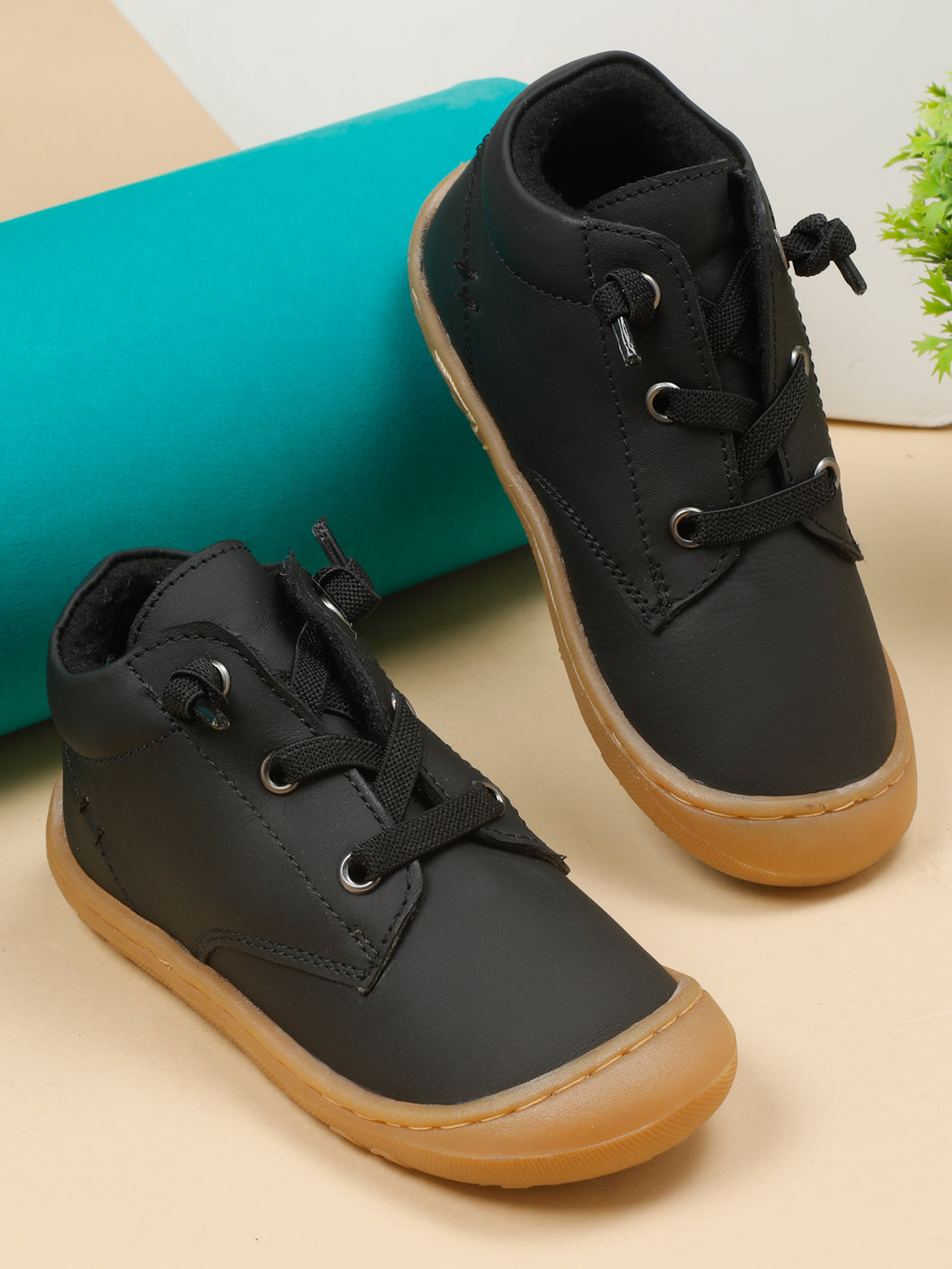 Kid's Black Leather Comfort Insole Sneakers