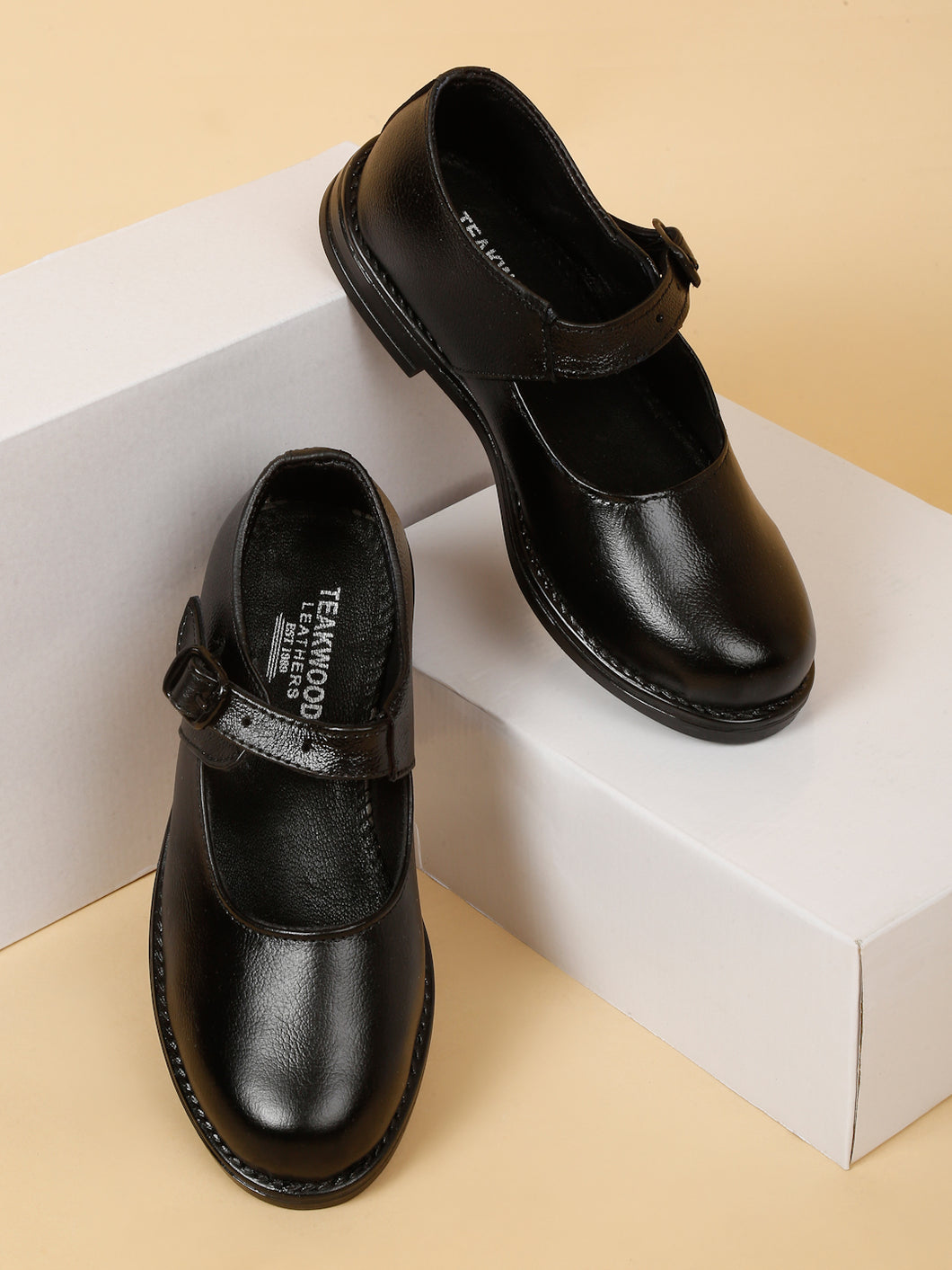 Girls Black Leather school Shoes