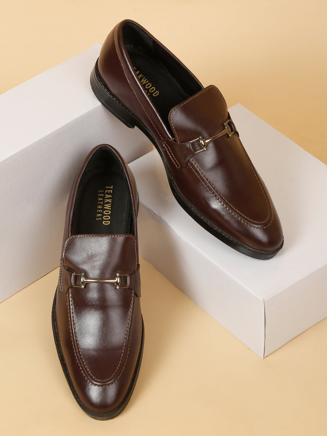 Men Brown Solid Leather Slip-On Formal Shoes – Teakwood Leathers Men Brown Solid Leather Slip-On Formal Shoes – Teakwood Leathers