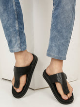 Load image into Gallery viewer, Men&#39;s Black Texture Leather Slippers
