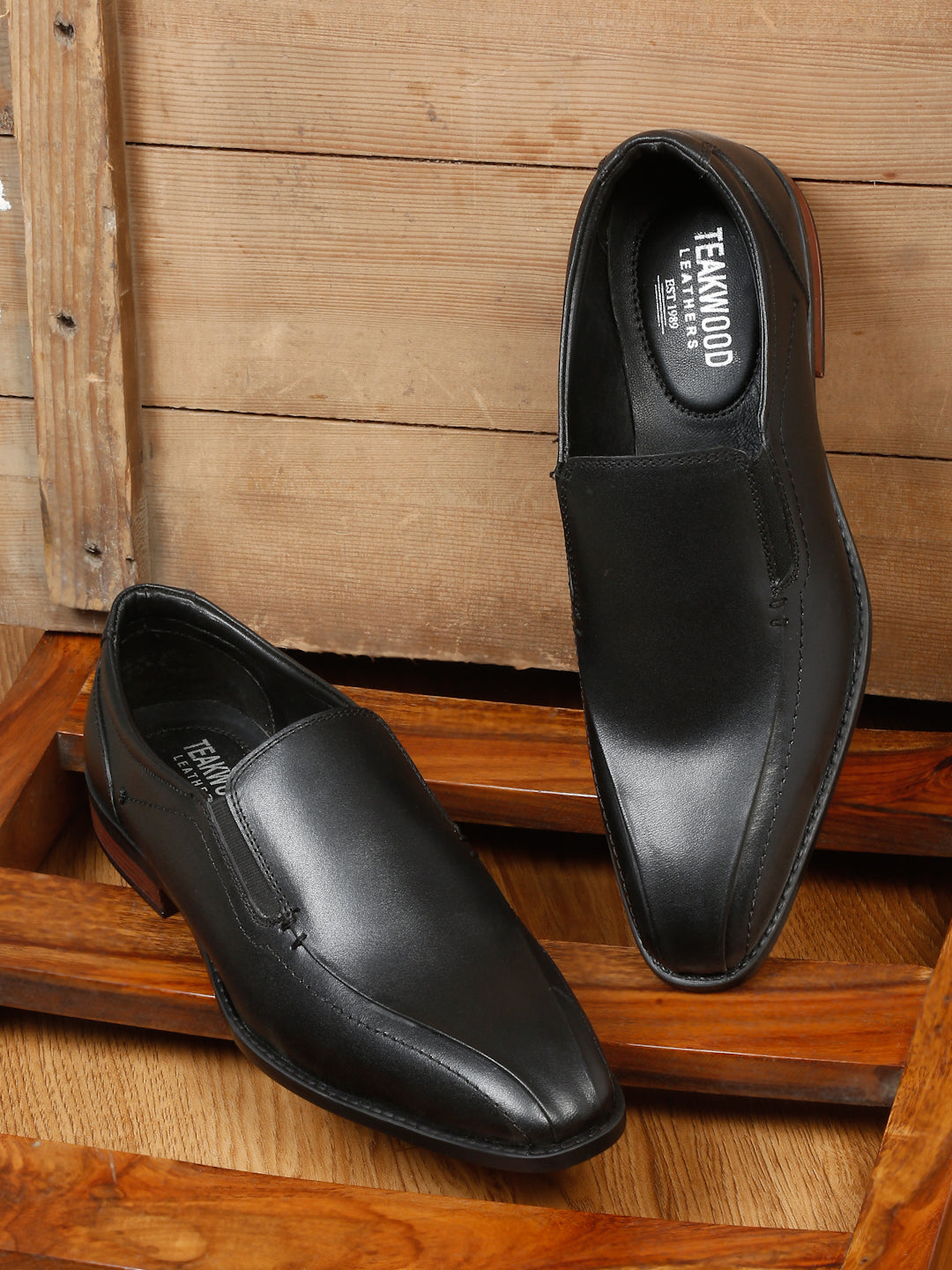 Men Black Solid Leather Formal Slip-On Loafers Clearance sale