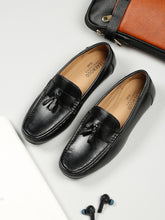 Load image into Gallery viewer, Men Black Solid Leather Formal Tasselled Loafers
