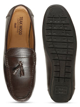 Load image into Gallery viewer, Men Brown Solid Leather Formal Tasselled Loafers
