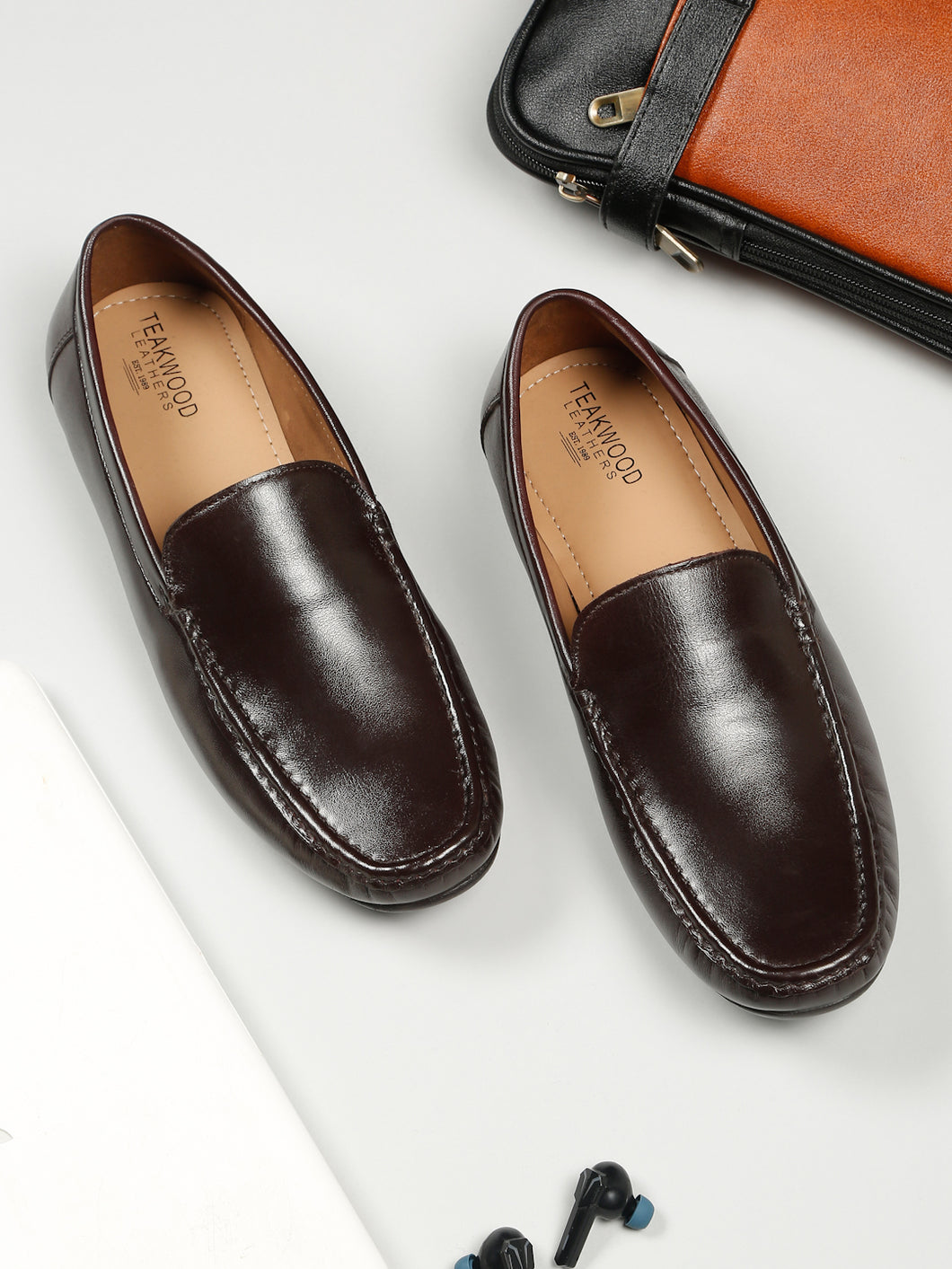 Men Brown Solid Leather Formal Loafers