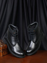 Load image into Gallery viewer, Men Black Solid Leather Mid-Top Boots
