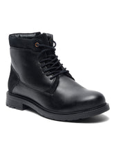 Load image into Gallery viewer, Men Black Solid Leather Mid-Top Boots
