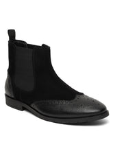 Load image into Gallery viewer, Men's Black Suede Leather with laser cut Mid-Top Chelsea Boots
