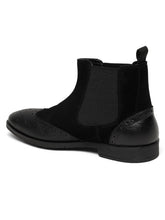 Load image into Gallery viewer, Men's Black Suede Leather with laser cut Mid-Top Chelsea Boots
