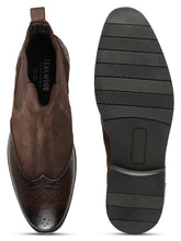 Load image into Gallery viewer, Men&#39;s Brown Suede Leather with laser cut Mid-Top Chelsea Boots
