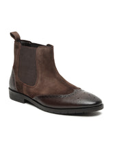 Load image into Gallery viewer, Men&#39;s Brown Suede Leather with laser cut Mid-Top Chelsea Boots
