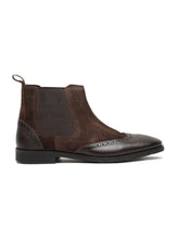 Load image into Gallery viewer, Men&#39;s Brown Suede Leather with laser cut Mid-Top Chelsea Boots
