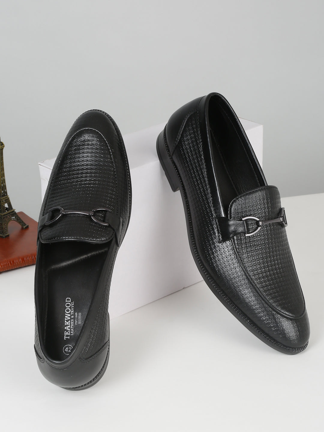 Men's Black Patterned Leather Moccasins with buckle – Teakwood Leathers