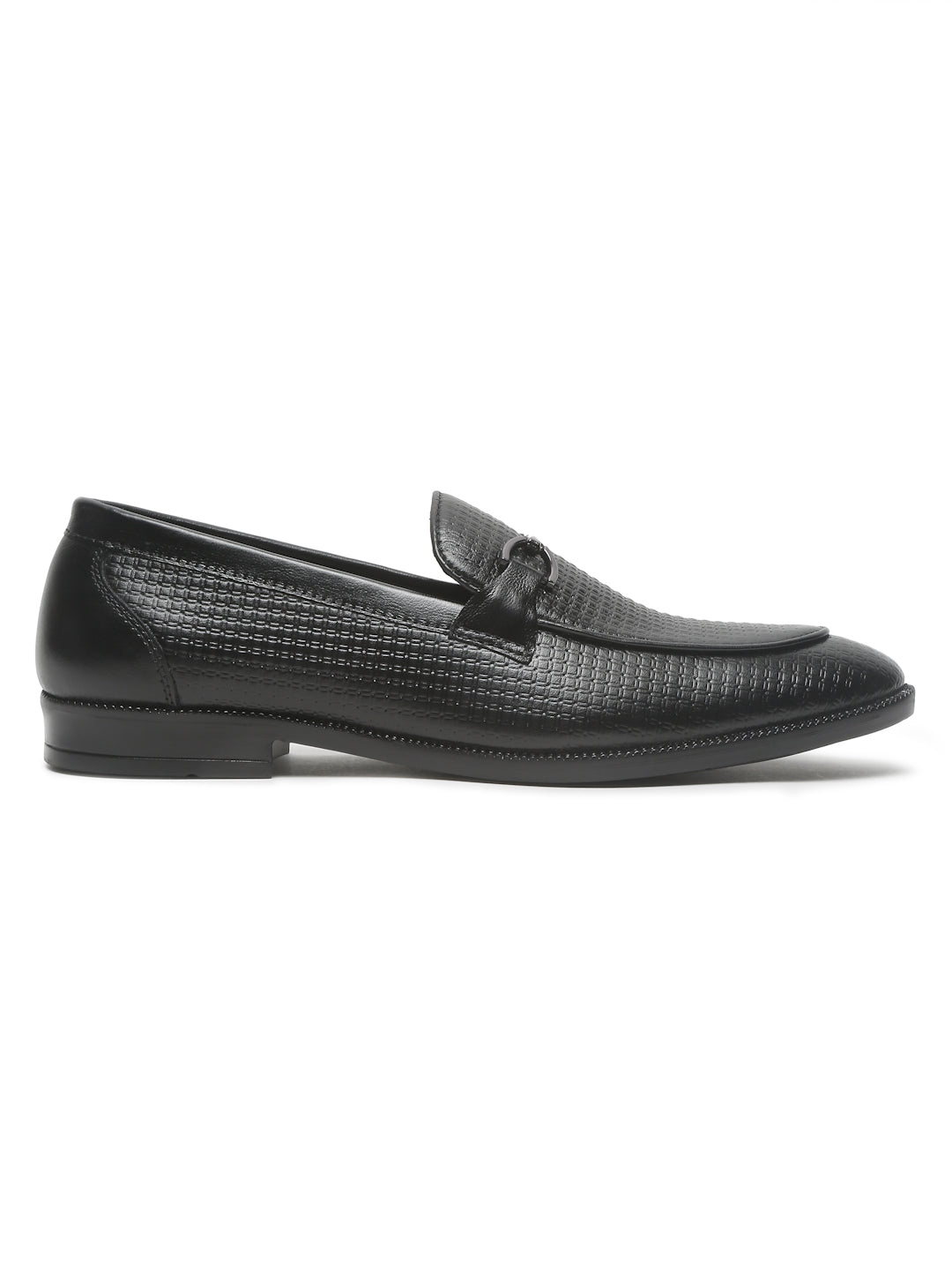 Men's Black Patterned Leather Moccasins with buckle – Teakwood Leathers