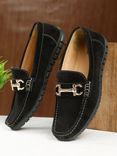 Load image into Gallery viewer, Men&#39;s Black Suede Leather Loafers With Golden Buckle
