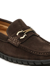 Load image into Gallery viewer, Men&#39;s Brown Suede Leather Loafers With Antique Gold Buckle
