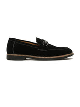 Load image into Gallery viewer, Men&#39;s BLACK Suede Leather Loafers With Antique Silver Buckle
