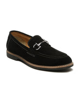 Load image into Gallery viewer, Men&#39;s BLACK Suede Leather Loafers With Antique Silver Buckle
