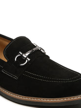 Load image into Gallery viewer, Men&#39;s BLACK Suede Leather Loafers With Antique Silver Buckle
