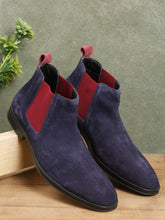 Load image into Gallery viewer, Men Navy Suede Mid-Top Chelsea Boot
