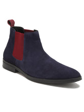 Load image into Gallery viewer, Men Navy Suede Mid-Top Chelsea Boot
