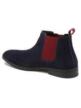 Load image into Gallery viewer, Men Navy Suede Mid-Top Chelsea Boot
