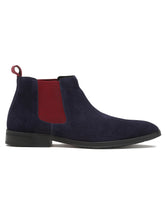 Load image into Gallery viewer, Men Navy Suede Mid-Top Chelsea Boot
