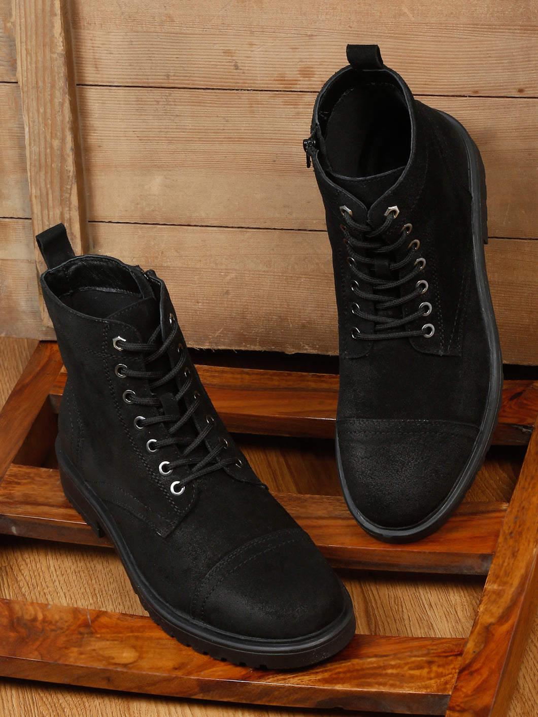 Mens Black Leather Lace-up Boots