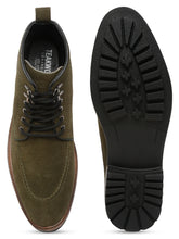 Load image into Gallery viewer, Men Olive Leather Mid Top Lace-Up Boots
