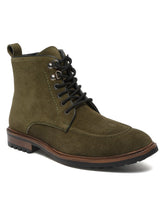 Load image into Gallery viewer, Men Olive Leather Mid Top Lace-Up Boots
