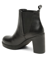 Load image into Gallery viewer, Women&#39;s Black Solid Leather Mid - Ankle High Heeled Boots
