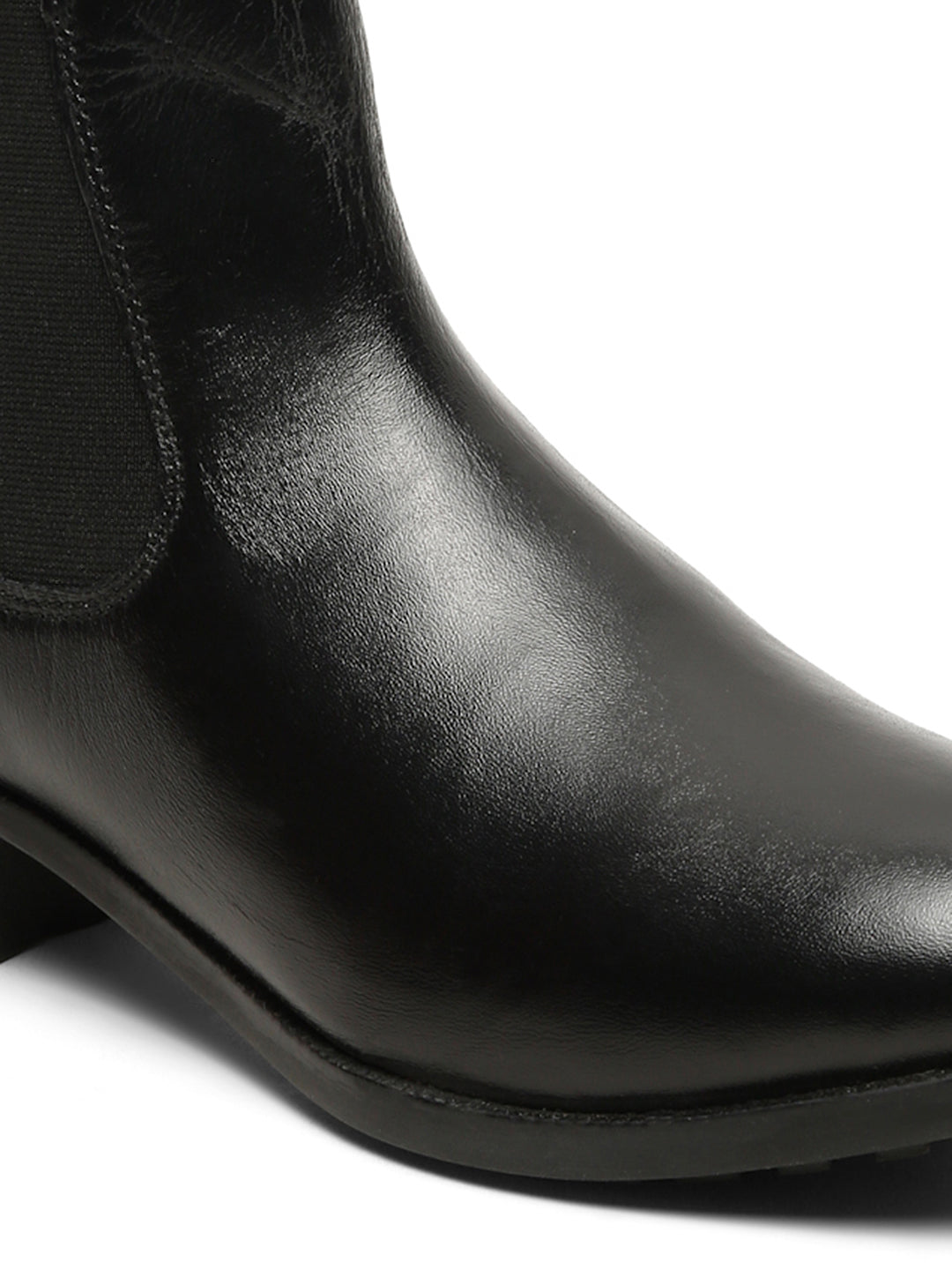 Women s Black Solid Leather Slip On Blocked Heel Boots Teakwood Leathers