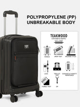 Load image into Gallery viewer, Teakwood Travel Trolley Luggage with 360° Dual Spinner Wheels, Unbreakable Hard Shell Body, Scratch-Resistant Finish, Side Combination Lock, Heavy-Duty Smooth Zippers, Mesh Organizer &amp; Elastic Cross Straps, Small, Multicolor
