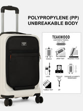 Load image into Gallery viewer, Teakwood Travel Trolley Luggage with 360° Dual Spinner Wheels, Unbreakable Hard Shell Body, Scratch-Resistant Finish, Side Combination Lock, Heavy-Duty Smooth Zippers, Mesh Organizer &amp; Elastic Cross Straps, Small, Multicolor
