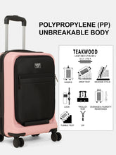 Load image into Gallery viewer, Teakwood Travel Trolley Luggage with 360° Dual Spinner Wheels, Unbreakable Hard Shell Body, Scratch-Resistant Finish, Side Combination Lock, Heavy-Duty Smooth Zippers, Mesh Organizer &amp; Elastic Cross Straps, Small, Multicolor
