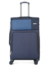 Load image into Gallery viewer, Teakwood Leather Navy Solid Soft Sided Large Trolley Bag
