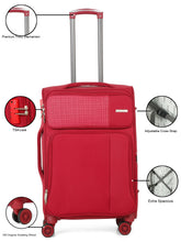 Load image into Gallery viewer, Teakwood Leather Red Solid Soft Sided Medium Trolley Bag
