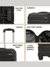Load image into Gallery viewer, Teakwood Travel Trolley Luggage Set of 5 with 360° Dual Spinner Wheels, Unbreakable Hard Shell Body, Scratch-Resistant Finish, Side Combination Lock, Heavy-Duty Smooth Zippers, Mesh Organizer &amp; Elastic Cross Straps – Multiple Colors
