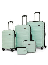 Load image into Gallery viewer, Teakwood Travel Trolley Luggage Set of 5 with 360° Dual Spinner Wheels, Unbreakable Hard Shell Body, Scratch-Resistant Finish, Side Combination Lock, Heavy-Duty Smooth Zippers, Mesh Organizer &amp; Elastic Cross Straps – Multiple Colors
