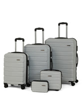 Load image into Gallery viewer, Teakwood Travel Trolley Luggage Set of 5 with 360° Dual Spinner Wheels, Unbreakable Hard Shell Body, Scratch-Resistant Finish, Side Combination Lock, Heavy-Duty Smooth Zippers, Mesh Organizer &amp; Elastic Cross Straps – Multiple Colors

