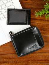 Load image into Gallery viewer, Men Solid Black Leather Wallet with RFID Features
