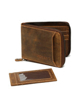 Load image into Gallery viewer, Men's Brown Zip-Around Bifold Leather Wallet
