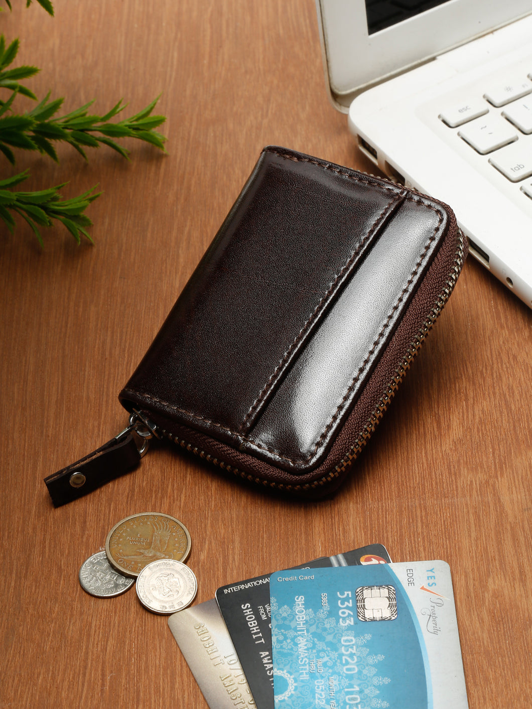 Teakwood Brown Unisex Zip Around Coin And Card Wallet