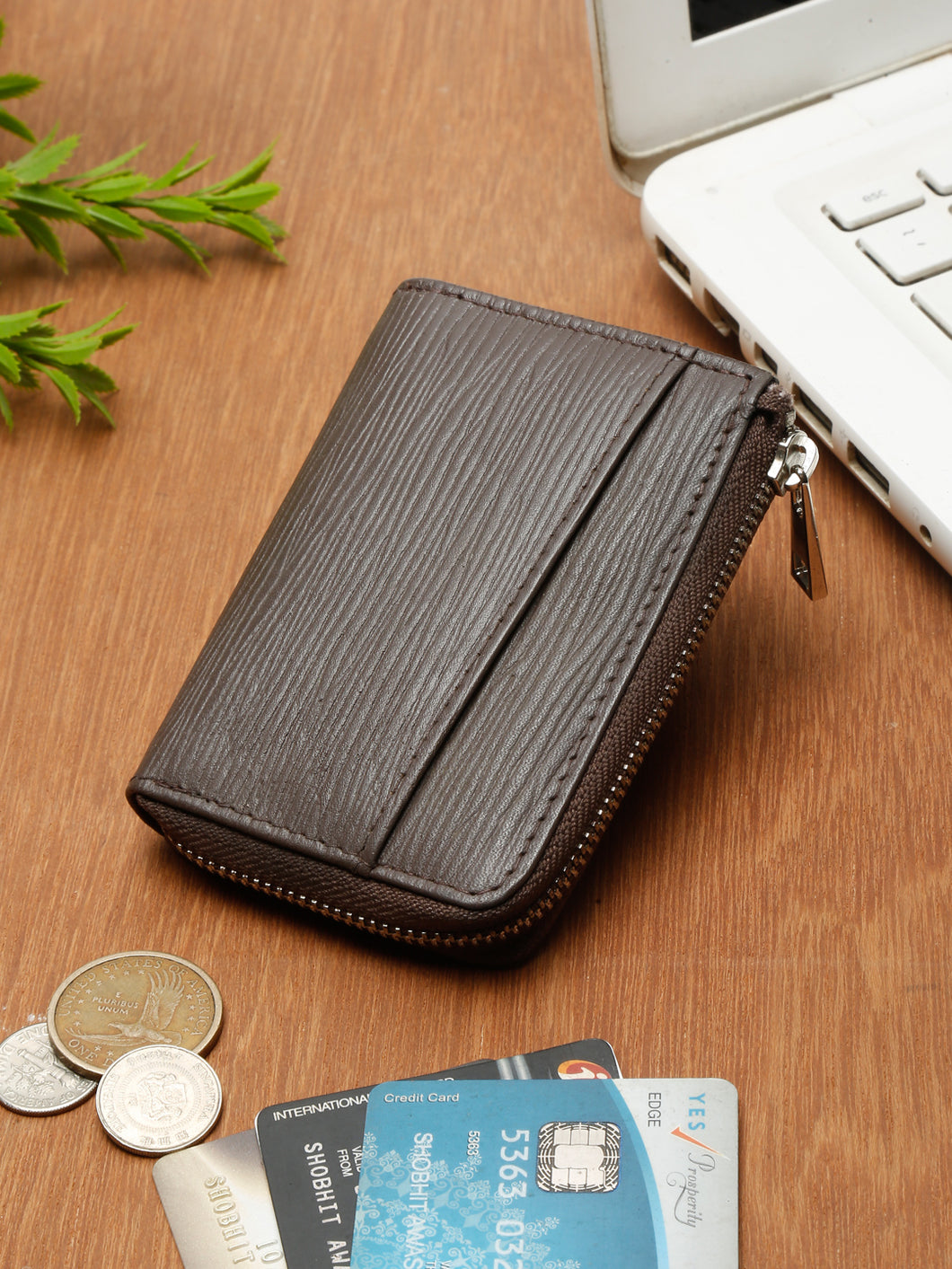 Teakwood Leather Textured Zip Fold Coin Wallet Clearance sale