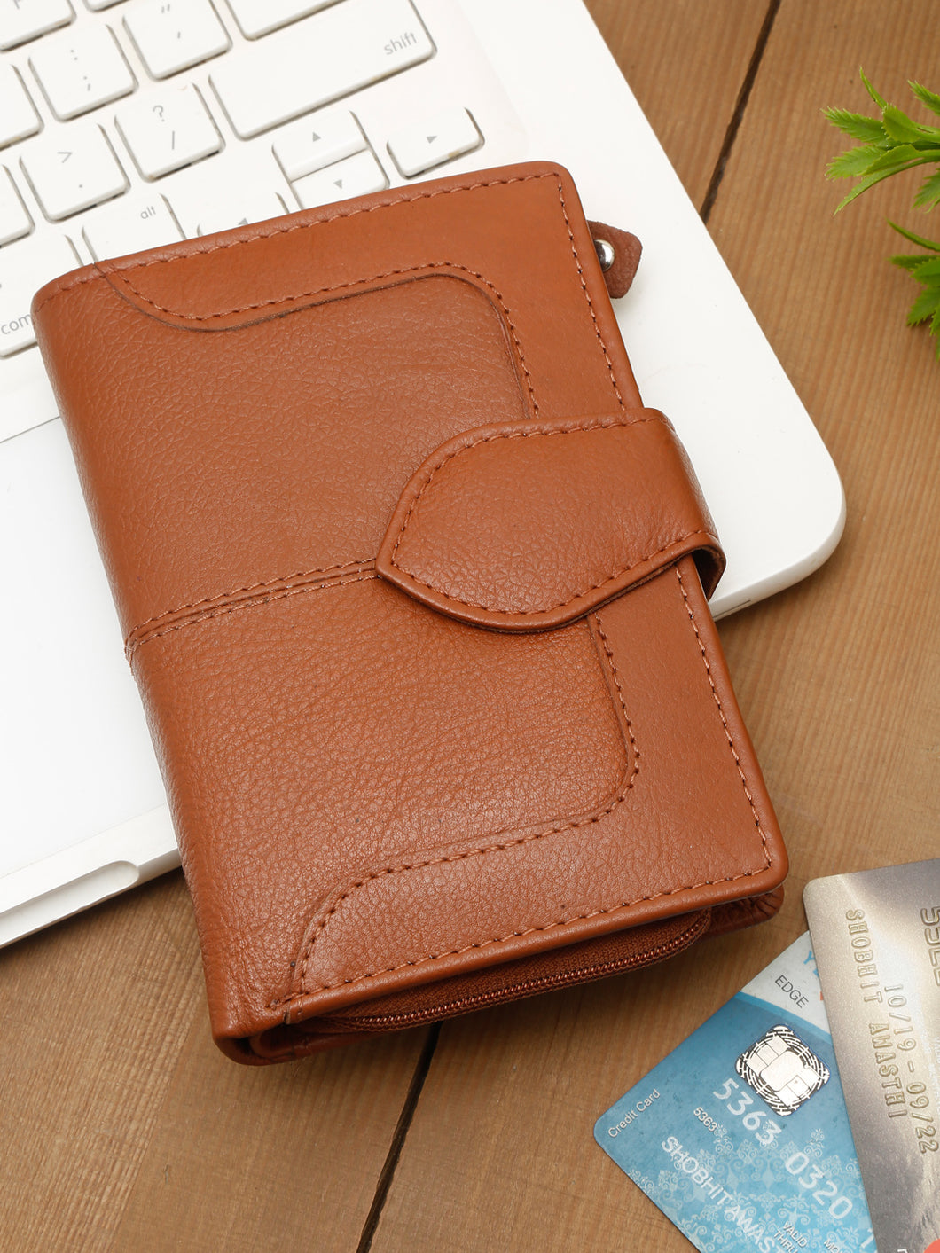 Teakwood Leather Women Tan Three Fold Wallet