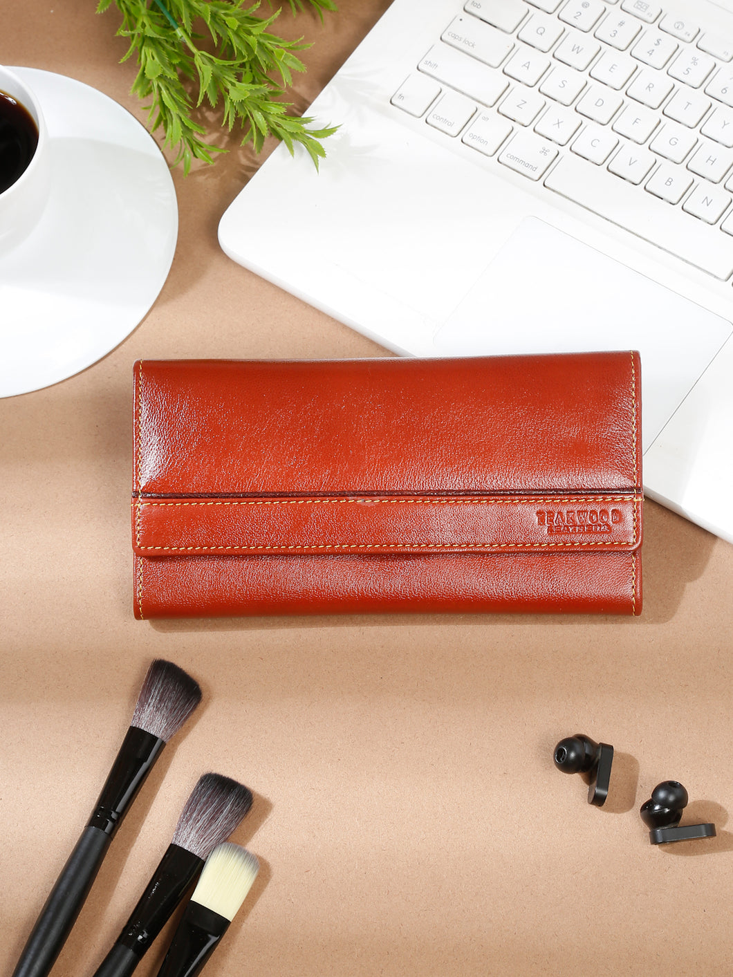 Women Tan Leather Two Fold Wallet