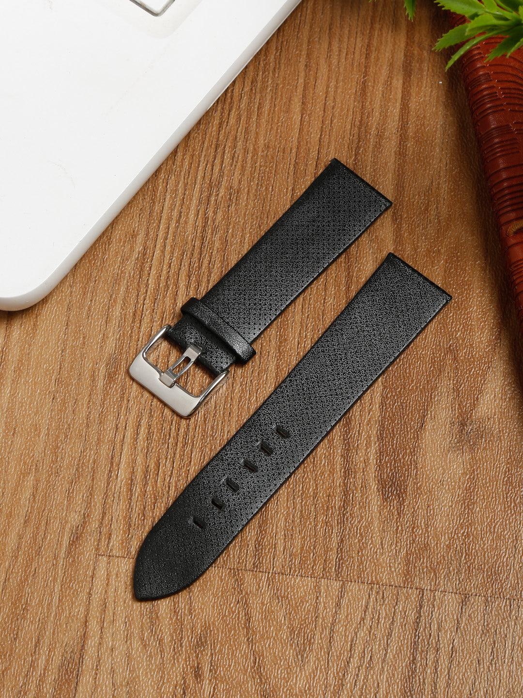 Teakwood black texture leather casual 22 MM watch strap