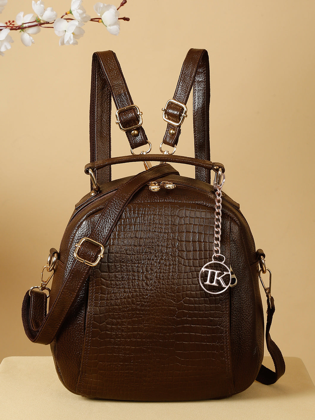 Teakwood Leather Textured Women Backpack