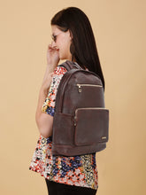 Load image into Gallery viewer, Women&#39;s BROWN textured Leather backpack
