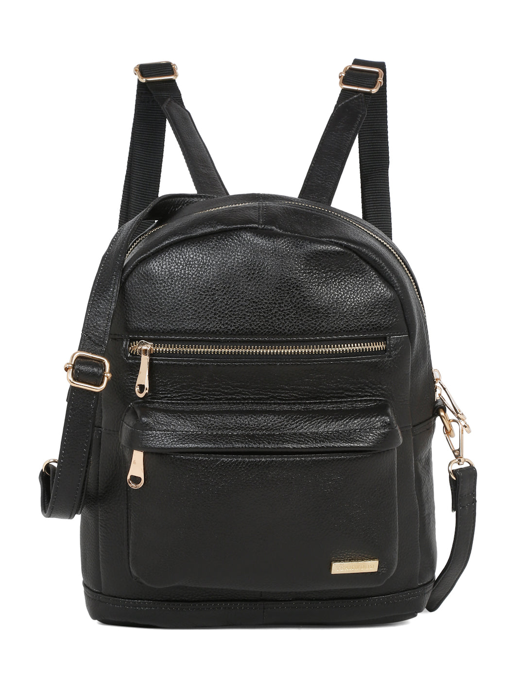 Women Black Texture Leather Backpack