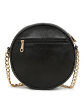 Load image into Gallery viewer, Women Round Black Quilted Leather Sling Bag
